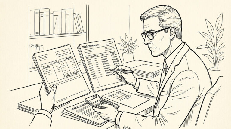 Pen drawing illustrating bank statement concept