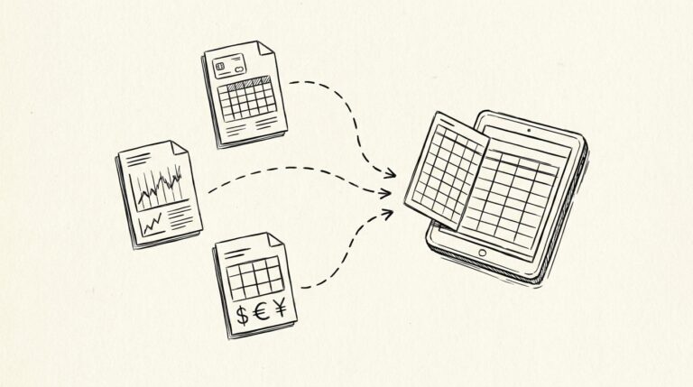 Pen drawing illustrating bank statement concept
