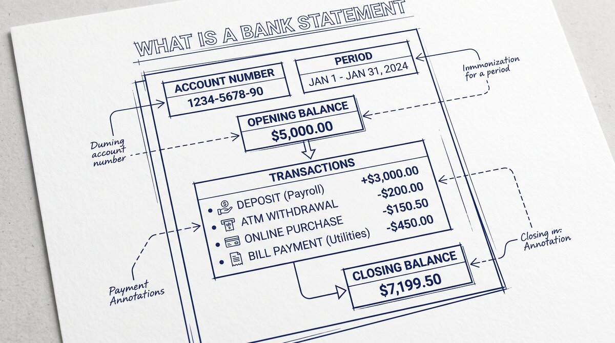 Pen drawing illustrating what-is-a-bank-statement concept