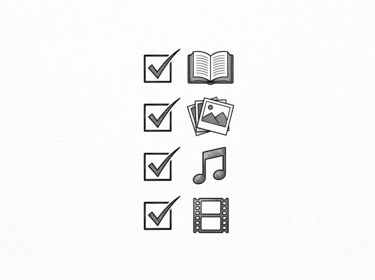 Pen drawing of a checklist with checkmarks representing when to choose each format