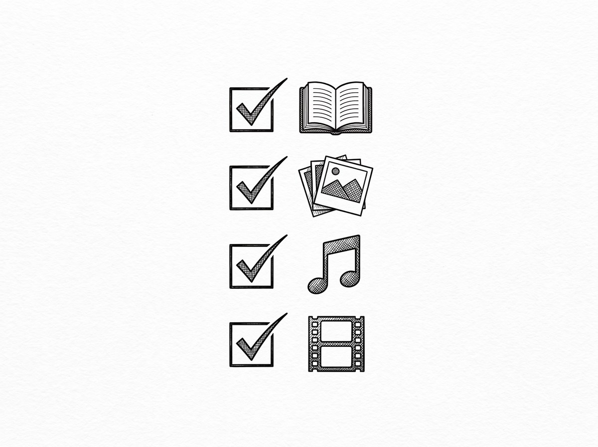 Pen drawing of a checklist with checkmarks representing when to choose each format